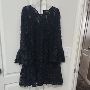 Zara Black Textured Long Sleeve Dress